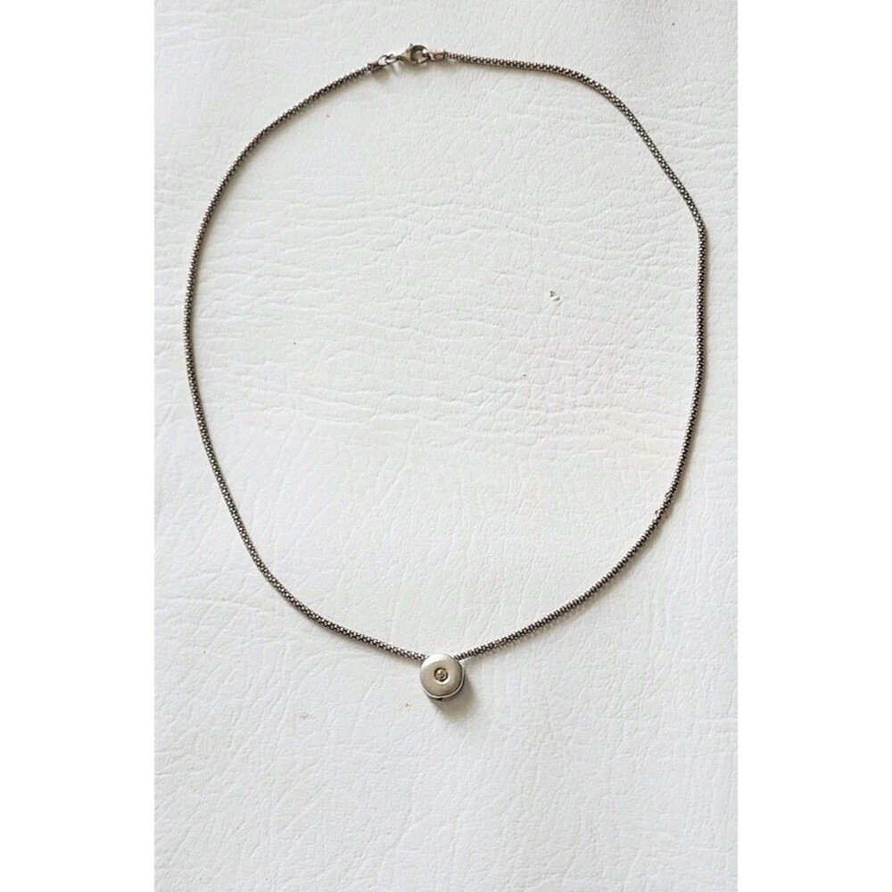 Vintage Italy Snake Skin Sterling Cz Solitaire Slide Pendant Necklace 18"